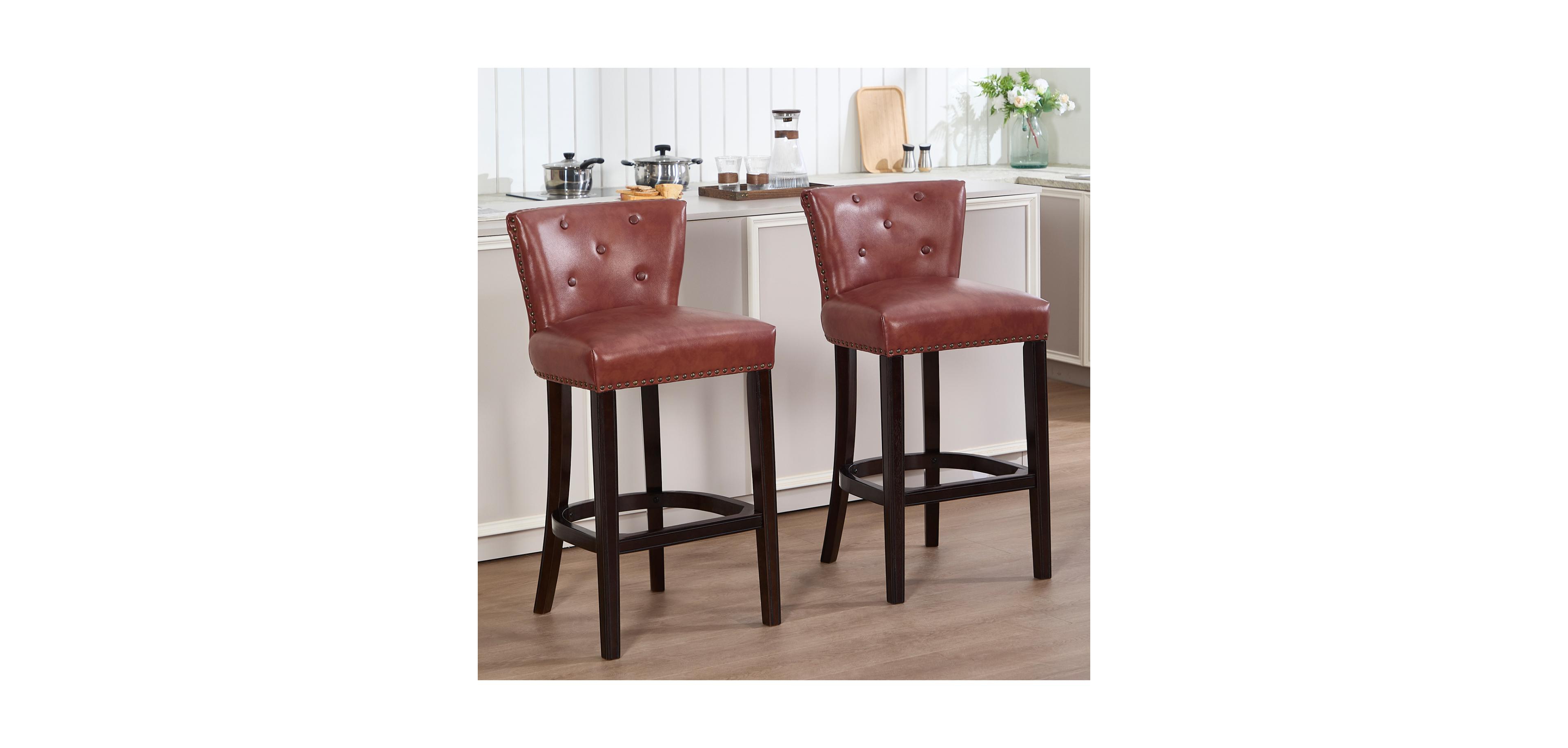 Streamdale Furniture Cow Leather & Wood Bar Stool - 29.5" Kitchen/Pub Height