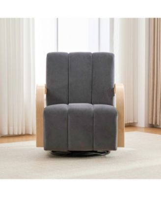 Streamdale 30.7" Swivel Accent Chair - Channel Tufted, Solid Wood Arms - Charcoal