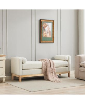 + 1 Pc. + Ivory Boucle + Elegant Upholstered + Bench/Daybed