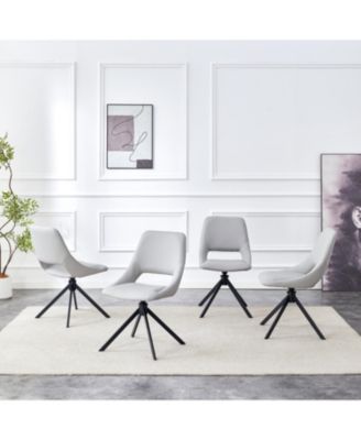 Set of 4, Light Leather, Gold Mesh Swivel Dining Chairs