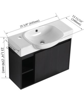  26" Wall-Mount Vanity, Ceramic Sink, Soft-Close, Dark Oak