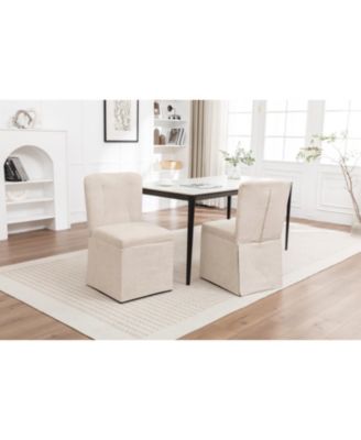  Linen Dining Chairs Modern Fabric Side Chairs Padded Seat Set of 2 (Beige)