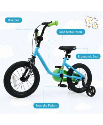 Kids Training Bike with Adjustable Seat Dual Brakes Rubber Tires and Removable Wheels