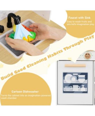 Kids Wooden Play Kitchen Set with Storage and Accessories for Imaginative Cooking