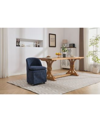 Set of 2 Chenille Fabric Dining Chairs With Universal Wheels,Blue