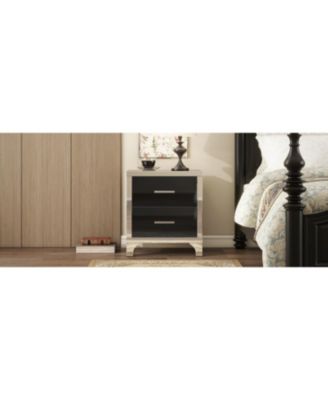 Streamdale Elegant High Gloss Nightstand with Metal Handle,Mirrored Bedside Table with 2 Drawers