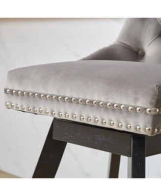 Gray Velvet Swivel Barstools Button Tufted Set of 2