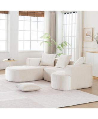 Modular Sectional Sofa L-Shape Chaise Beige Corduroy