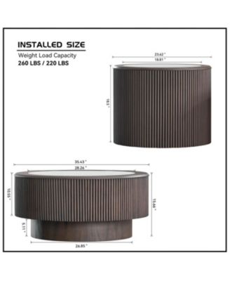 Marble Pattern Coffee Table Set - Round End Tables, Dark Brown