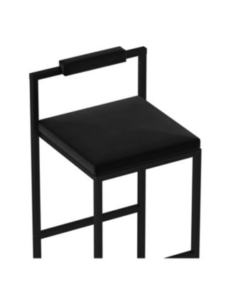 Velvet Bar Stools Set of 2 - Counter Height Kitchen Chairs (Black