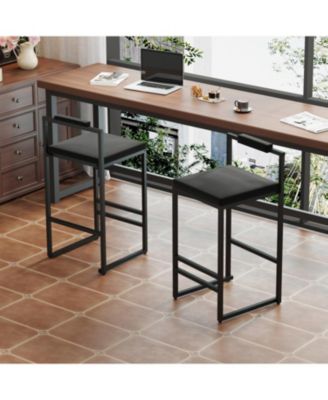 Velvet Bar Stools Set of 2 - Counter Height Kitchen Chairs (Black