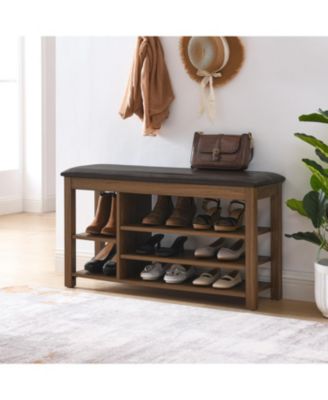 Adjustable Rubberwood Shoe Bench with Storage & Comfort Seat - Brown