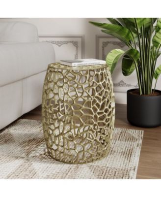 Streamdale Aluminum Drum End Table with Intricate Design-Gold