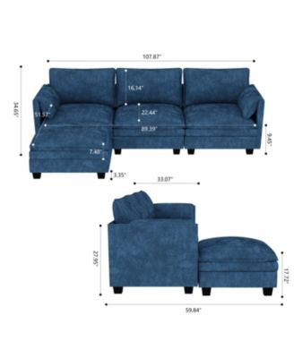 107.8" 3 Seater L-Shaped Sofa Couch with Ottoman & Pockets