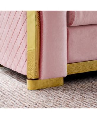 L-Shaped Chesterfield Velvet Sectional Sofa, Gold Accents, 5 Pillows