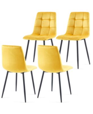 Mid Century Modern Yellow Velvet Dining Chairs Set Of 2 For Kitchen, Living Room