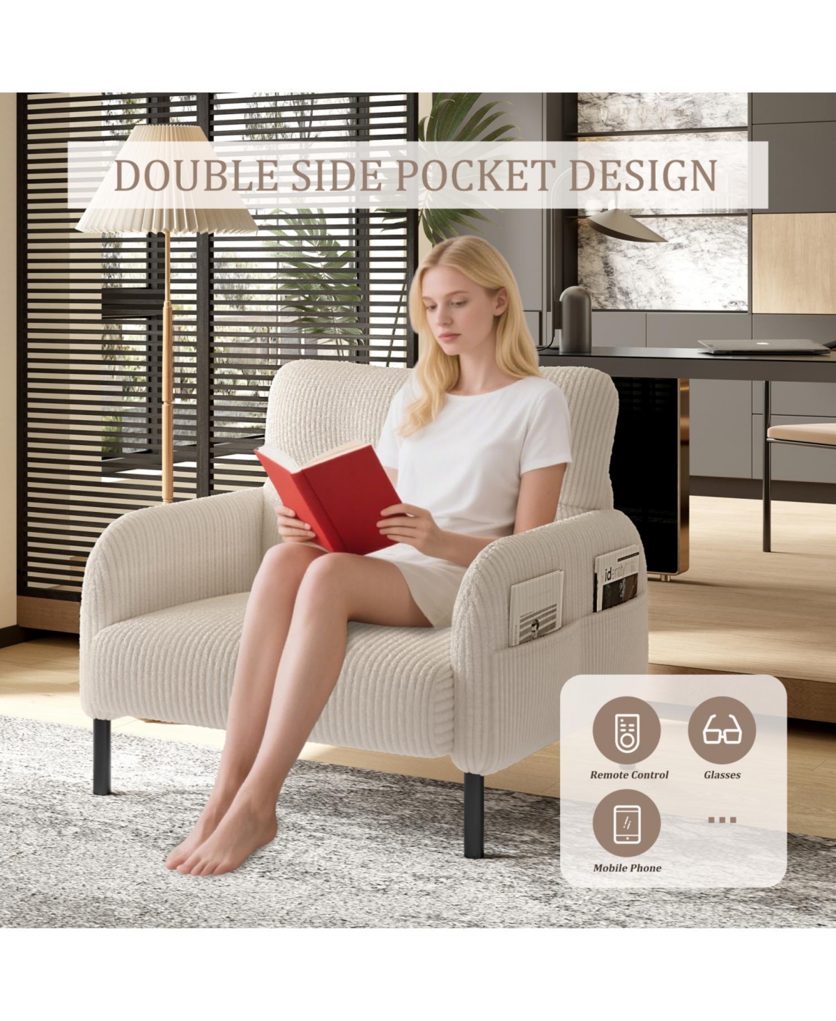 Streamdale Furniture Corduroy Wide Seat Chair