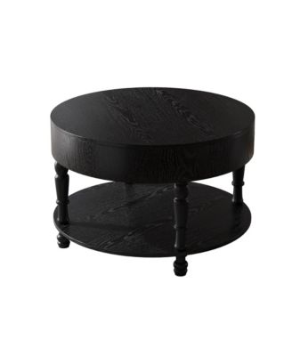 Modern Round Coffee Table with Storage - Black