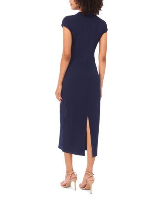 Women's Mock Neck Cap-Sleeve Midi Dress