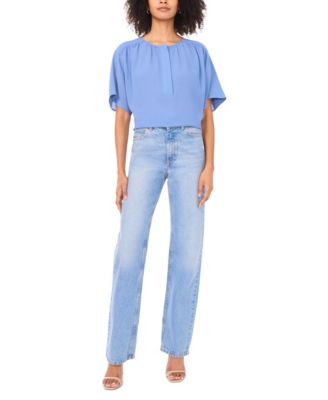 Women's Front Shirring Crew Neck Blouse