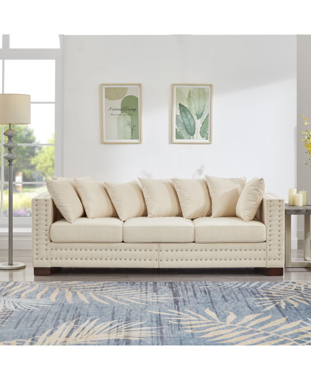 Streamdale Furniture Modern Velvet Sofa with Silver Nails