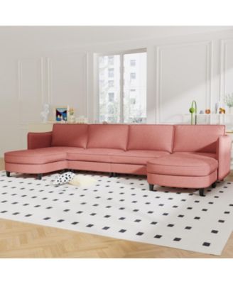 141.5" U-Shaped Sofa Couch with Ottoman & Pockets