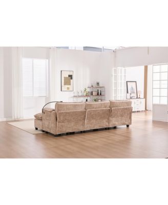 Oversized Sectional Sofa Cloud Couch w/ Ottoman, USB & Phone Holder