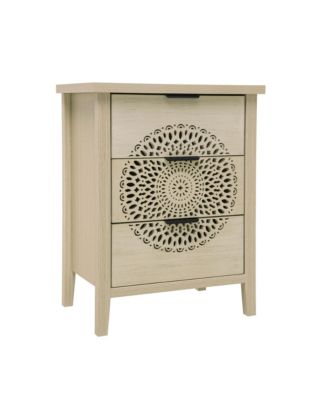 Streamdale Hollow-Carved 3 Drawer Dresser with Metal Handles