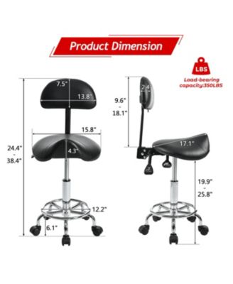 Ergonomic Saddle Stool with Back & Foot Rest, Rolling Adjustable Swivel Chair