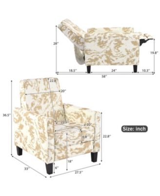 27.5" Recliner Chair, Solid Wood Legs, White & Yellow