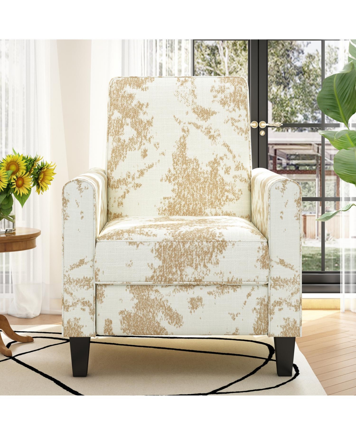 Streamdale Furniture 27.5" Recliner Chair, Solid Wood Legs, White & Yellow