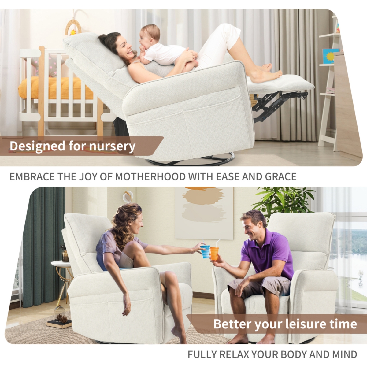 Streamdale Furniture Swivel Rocker Recliner Chair, Nursery Glider, Modern Rocking Chair - Gray