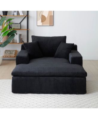 Chaise Lounge Sofa Bed, Oversized Plush Faux Fur Couch - Black