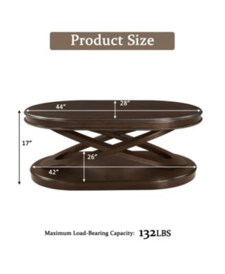 Wood Oval Coffee Table with X-Base & Open Storage - Espresso