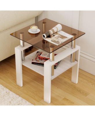  Modern Glass Tea/Coffee Table Set - Brown/White