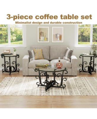 Streamdale 3-Piece Glass Coffee Table Set- Modern Metal Frame, Easy Clean