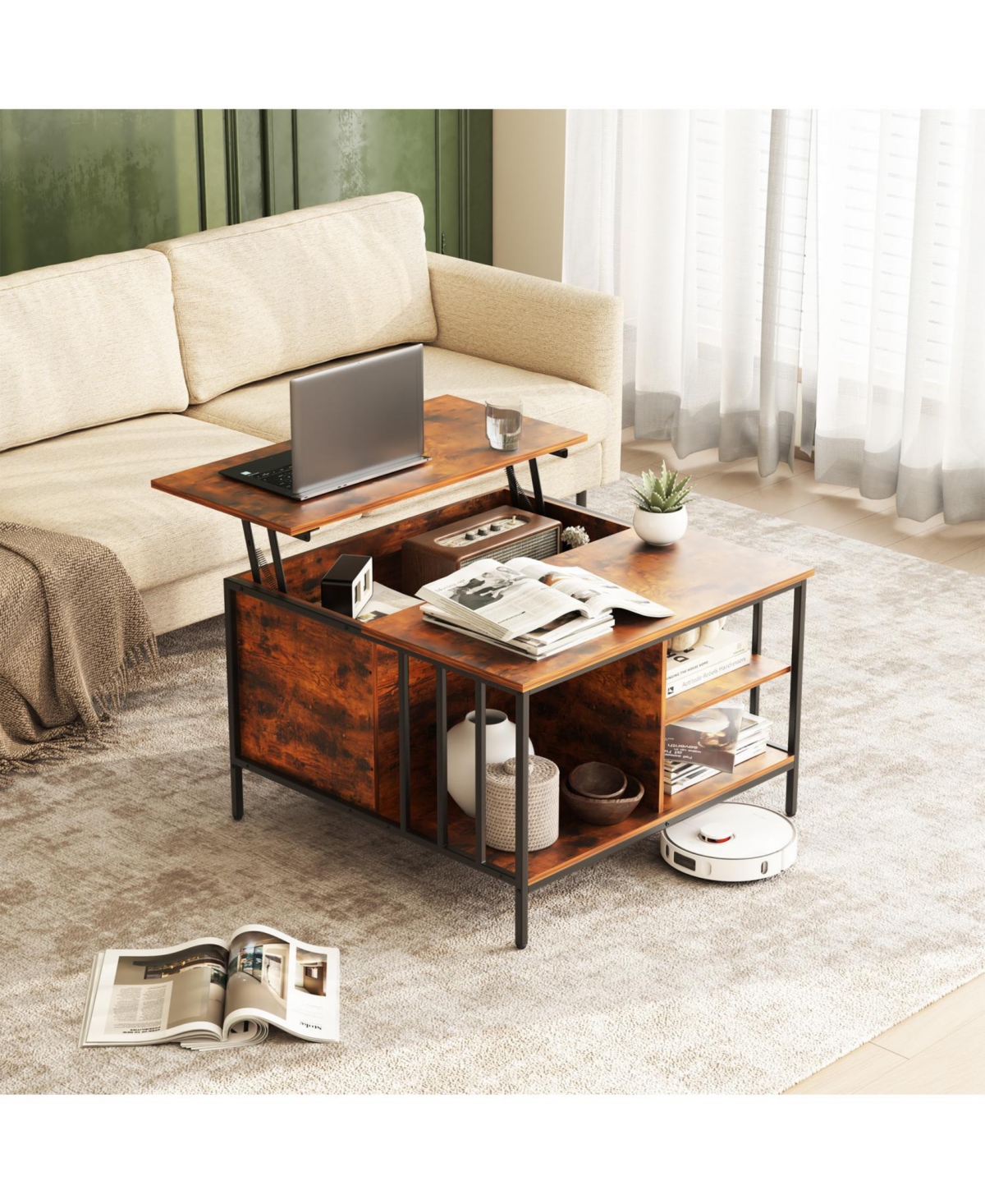 Streamdale Furniture Streamdale Farmhouse Lift Top Coffee Table - Adjustable Height, Storage, Hidden Compartment