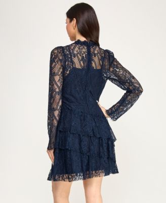 Juniors' Lace Long-Sleeve Tier Dress