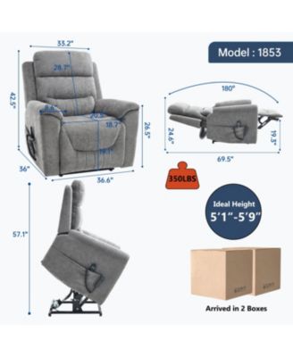 Power Lift Recliner, 350 LBS, Massage & Heat, Grey