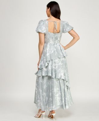 Juniors' Puff Sleeve Tiered Maxi Dress