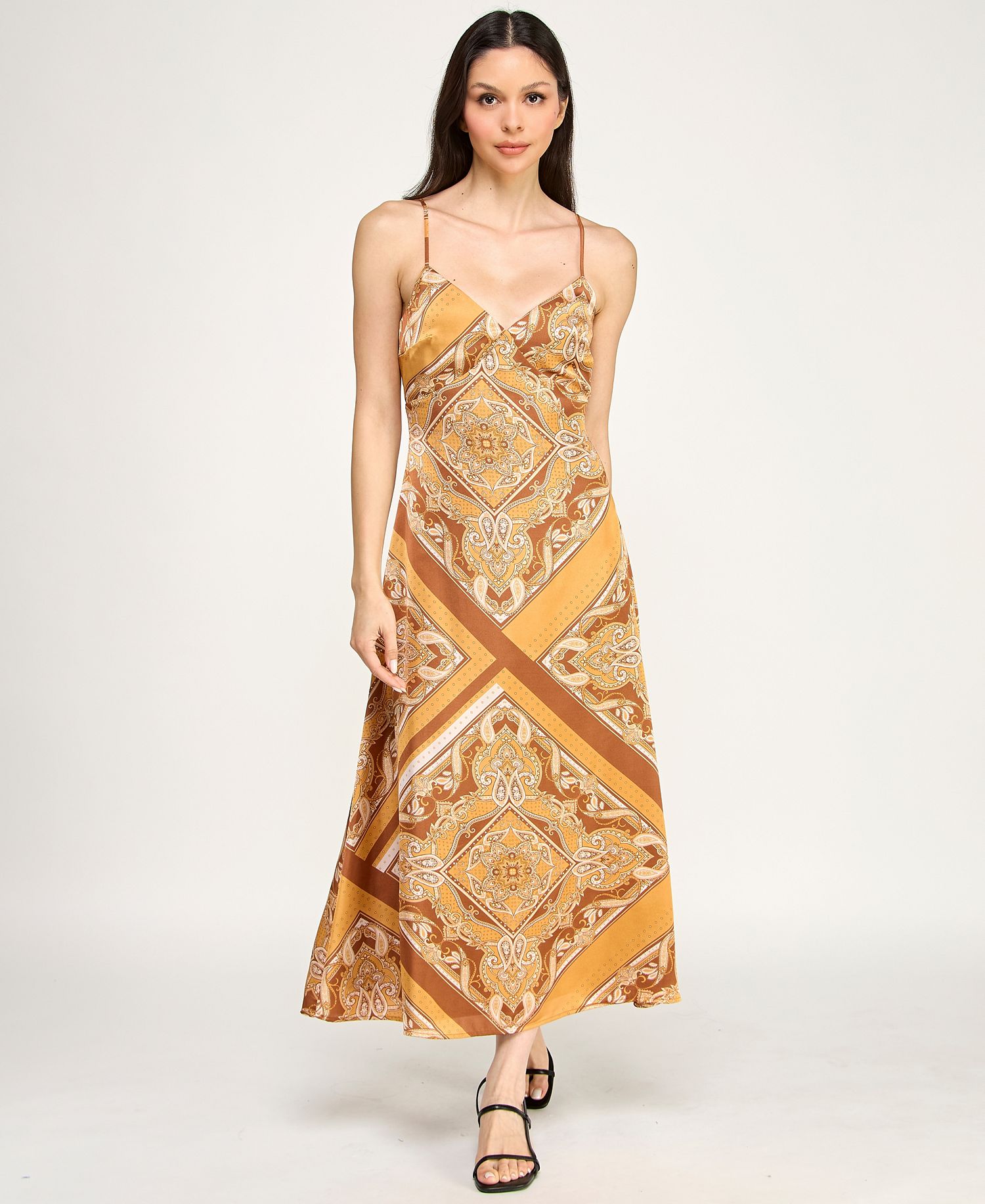 ROW A Women's Juniors' Sleeveless Satin Midi Dress only