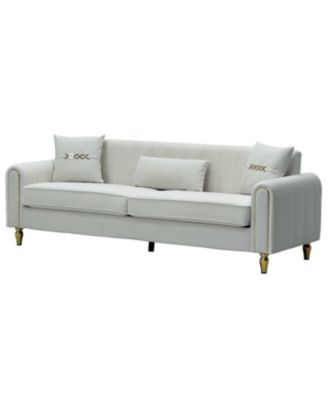 Modern Plush 3-Seater Sofa with Pillows & Metal Legs