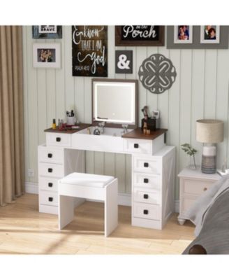  Dimmable LED Vanity Desk with Flip Mirror & Storage