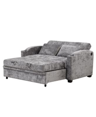 61.6" Pull Out Sofa Bed Loveseat with USB & Cup Holders