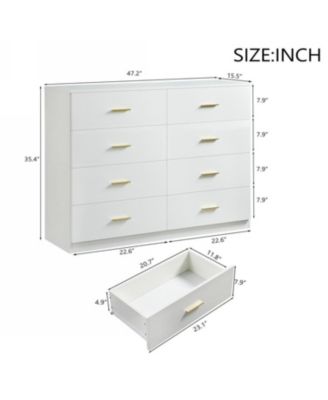 + 8-Drawer + Wood + Modern White Finish + Bedroom Dresser