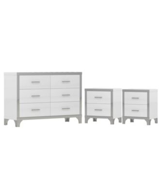  3-Pieces Sets,Dresser and Two Nightstands with Metal Handles and Mirror Decoration, Elegant and