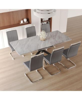 Extendable Dining Table Set for 6-8 with Upholstered Chairs