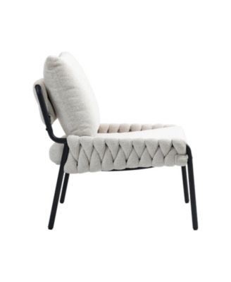 Modern Accent Chair with Braided Upholstery and Metal Frame, Comfortable Armchair for Living Room (Beige