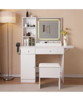  Vanity Desk with Lighted Mirror and Storage, Adjustable Lighting, 3 Drawers, Cabinet