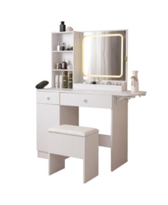  Vanity Desk with Lighted Mirror and Storage, Adjustable Lighting, 3 Drawers, Cabinet